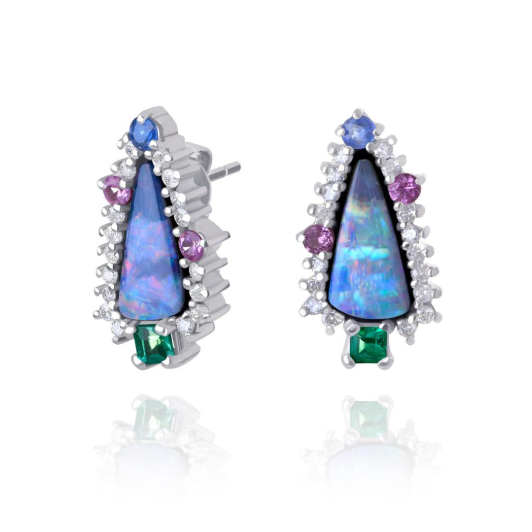 Brinco de opala e pedras preciosas