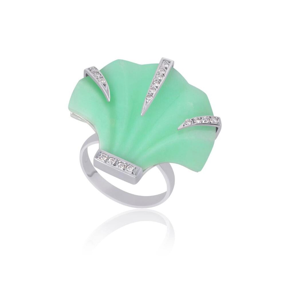 Anel de Crisoprásio e Diamantes