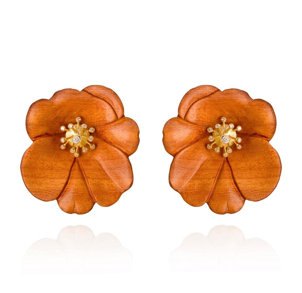 Brinco de Madeira com Chuveiro de Diamantes