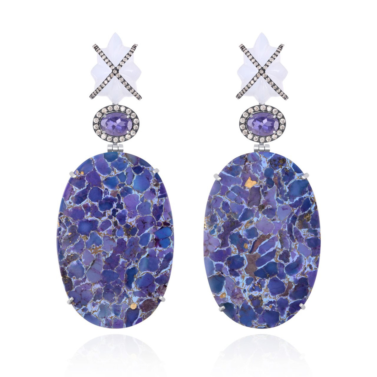 Brinco de lápis lazuli e calcedonia