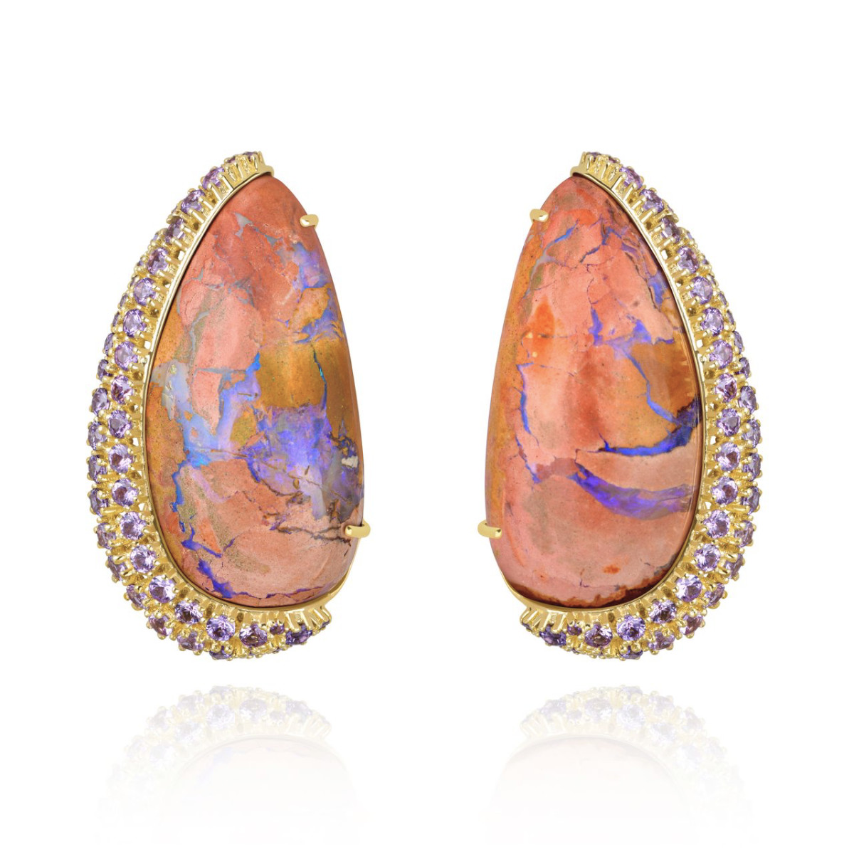 Brinco de opala colorida e ametista